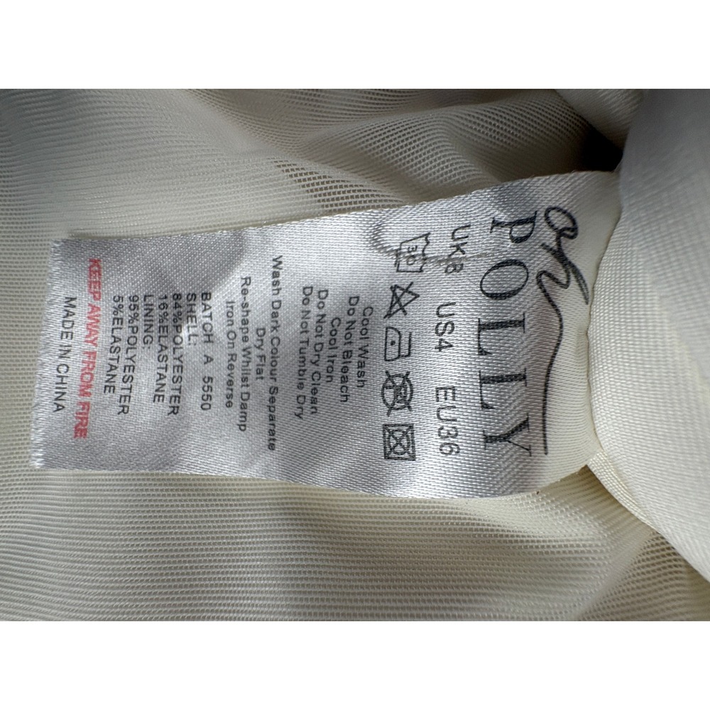 Oh Polly Ivory Ruched Mesh Mini Dress Rhinestone Chain Cutout One Shoulder US 4 - Picture 10 of 10